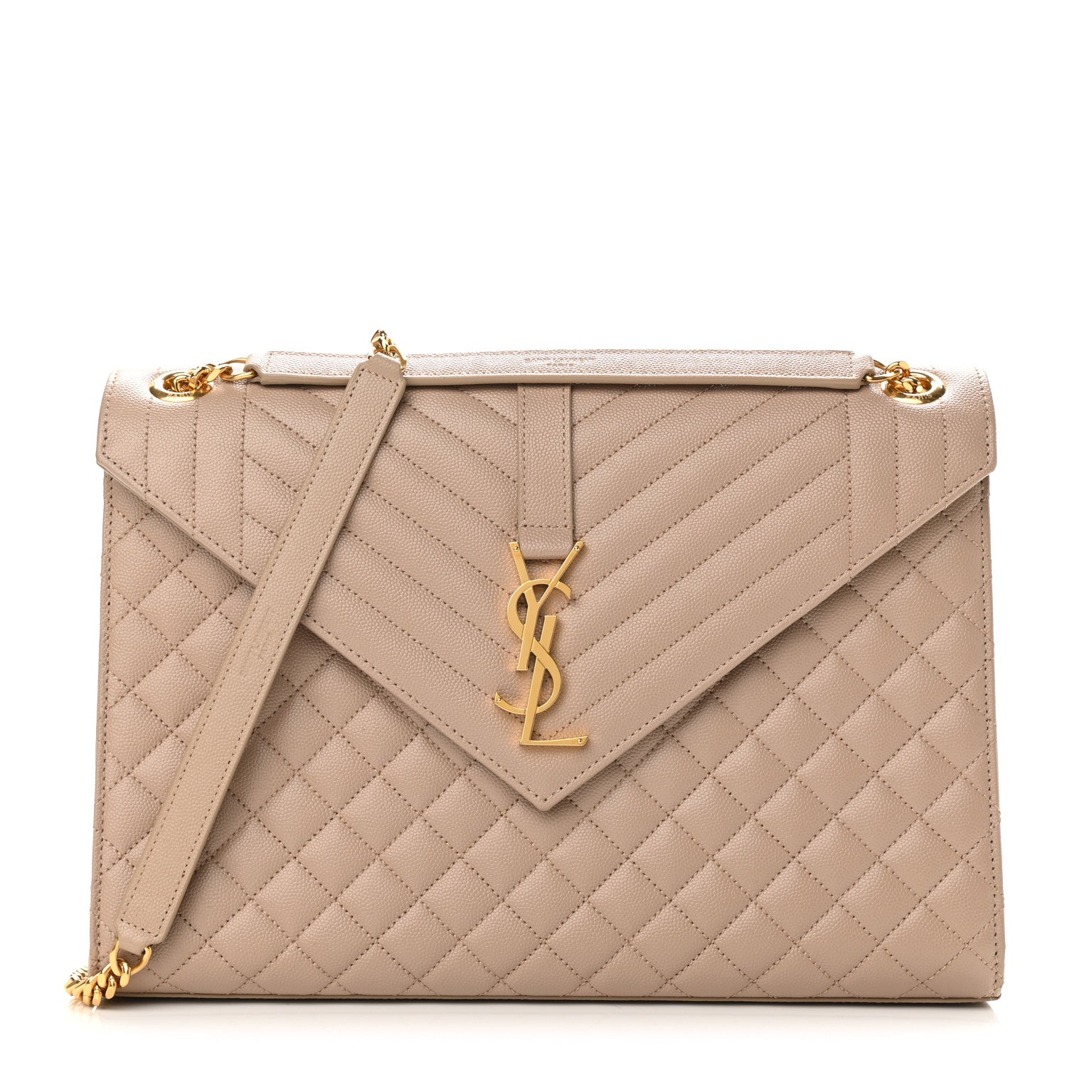 Saint Laurent Grain De Poudre Mixed Matelasse Large Triquilt Monogram Satchel Dark Beige 1 of 10