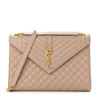 Saint Laurent Grain De Poudre Mixed Matelasse Large Triquilt Monogram Satchel Dark Beige 1 of 10