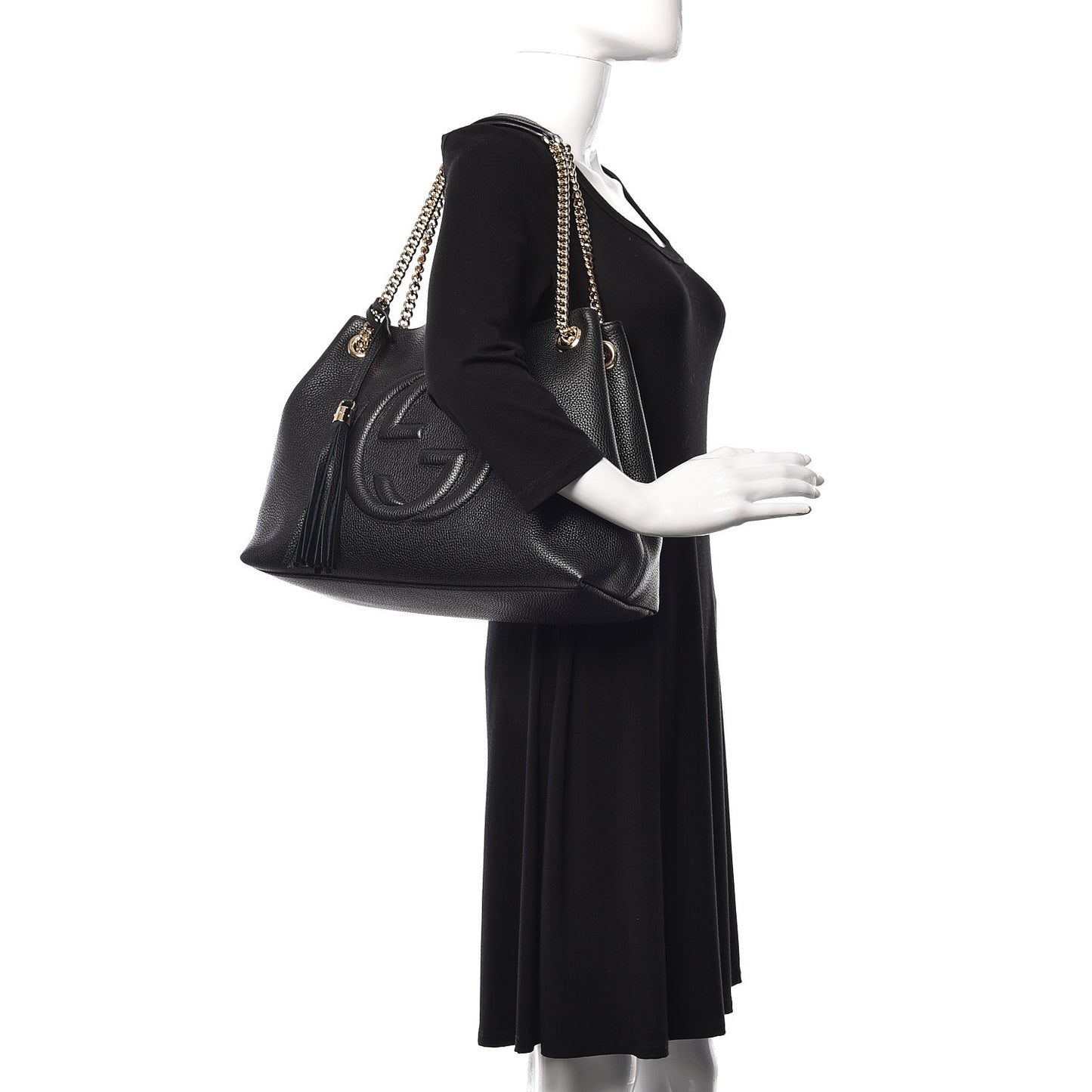 Pebbled Calfskin Medium Soho Chain Shoulder Bag Black