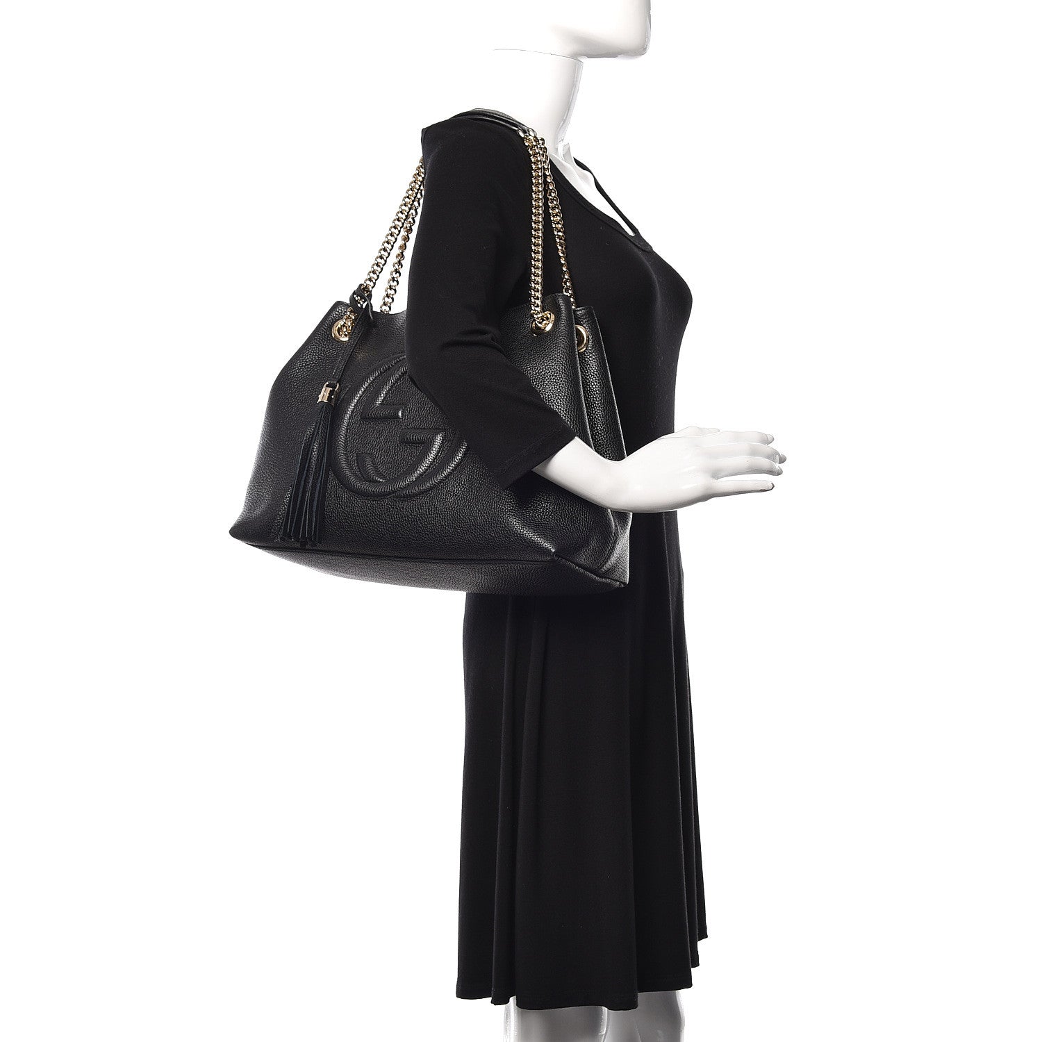 Gucci Pebbled Calfskin Medium Soho Chain Shoulder Bag Black 2 of 13