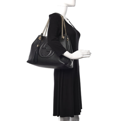 Gucci Pebbled Calfskin Medium Soho Chain Shoulder Bag Black 2 of 13