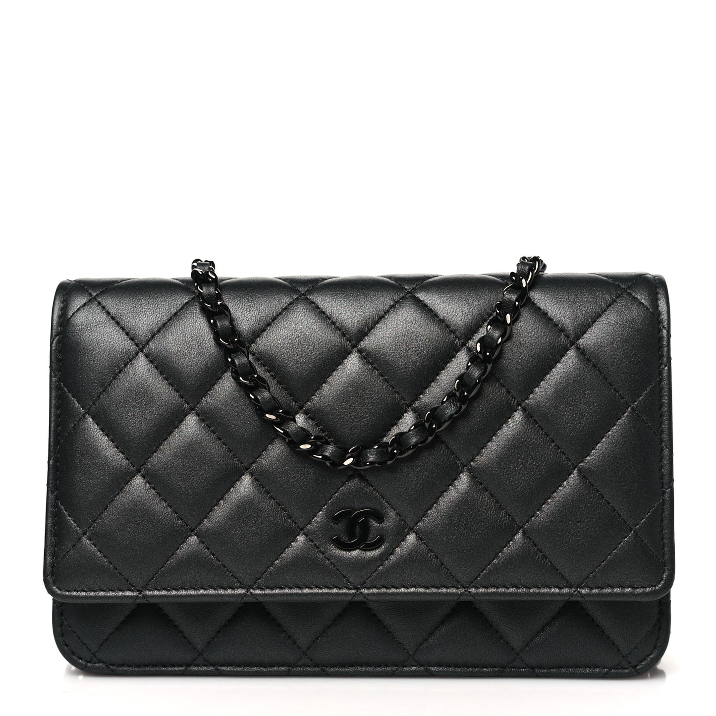 Iridescent Lambskin Quilted Wallet On Chain WOC So Black