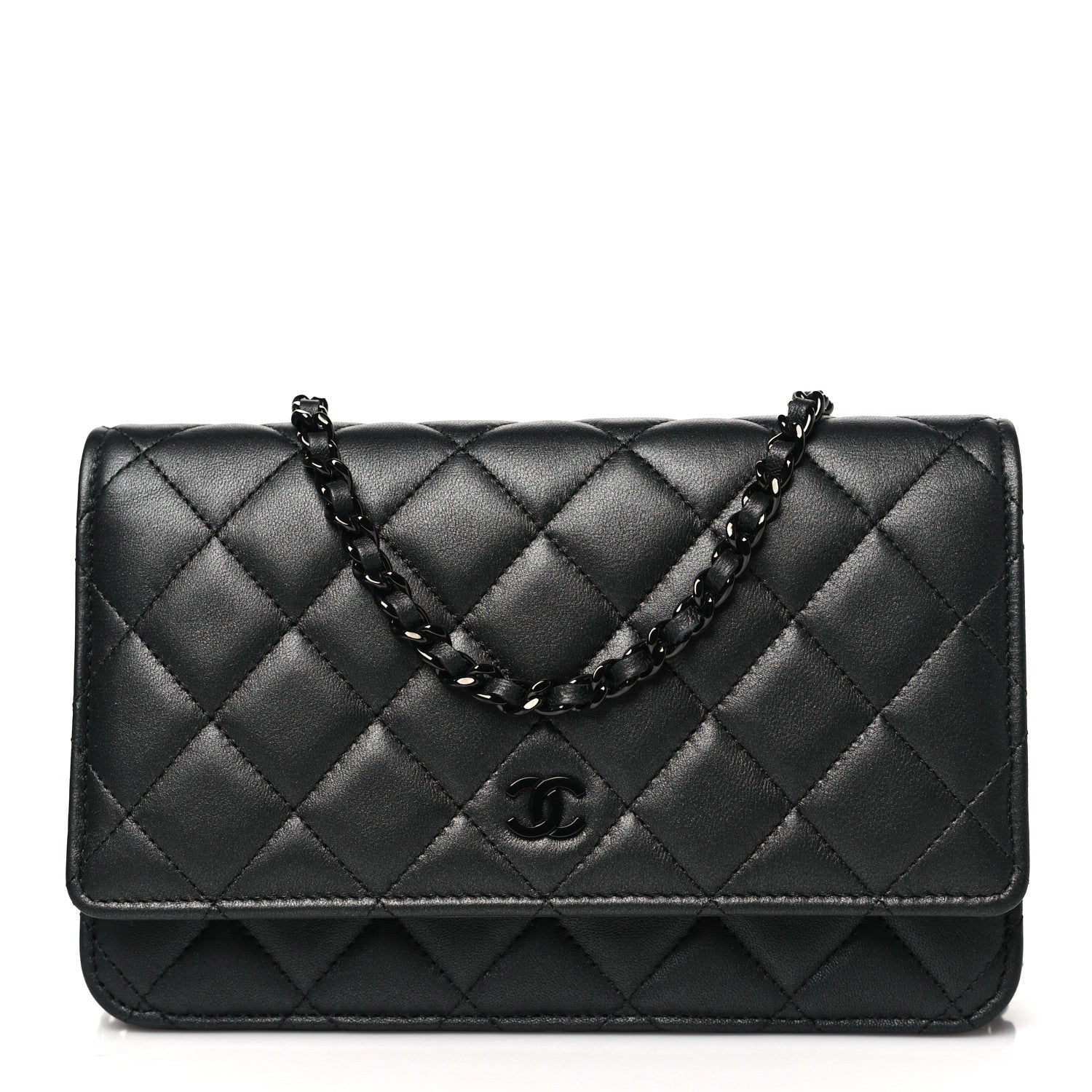Chanel Iridescent Lambskin Quilted Wallet On Chain WOC So Black 1 of 12