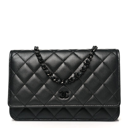 Chanel Iridescent Lambskin Quilted Wallet On Chain WOC So Black 1 of 12