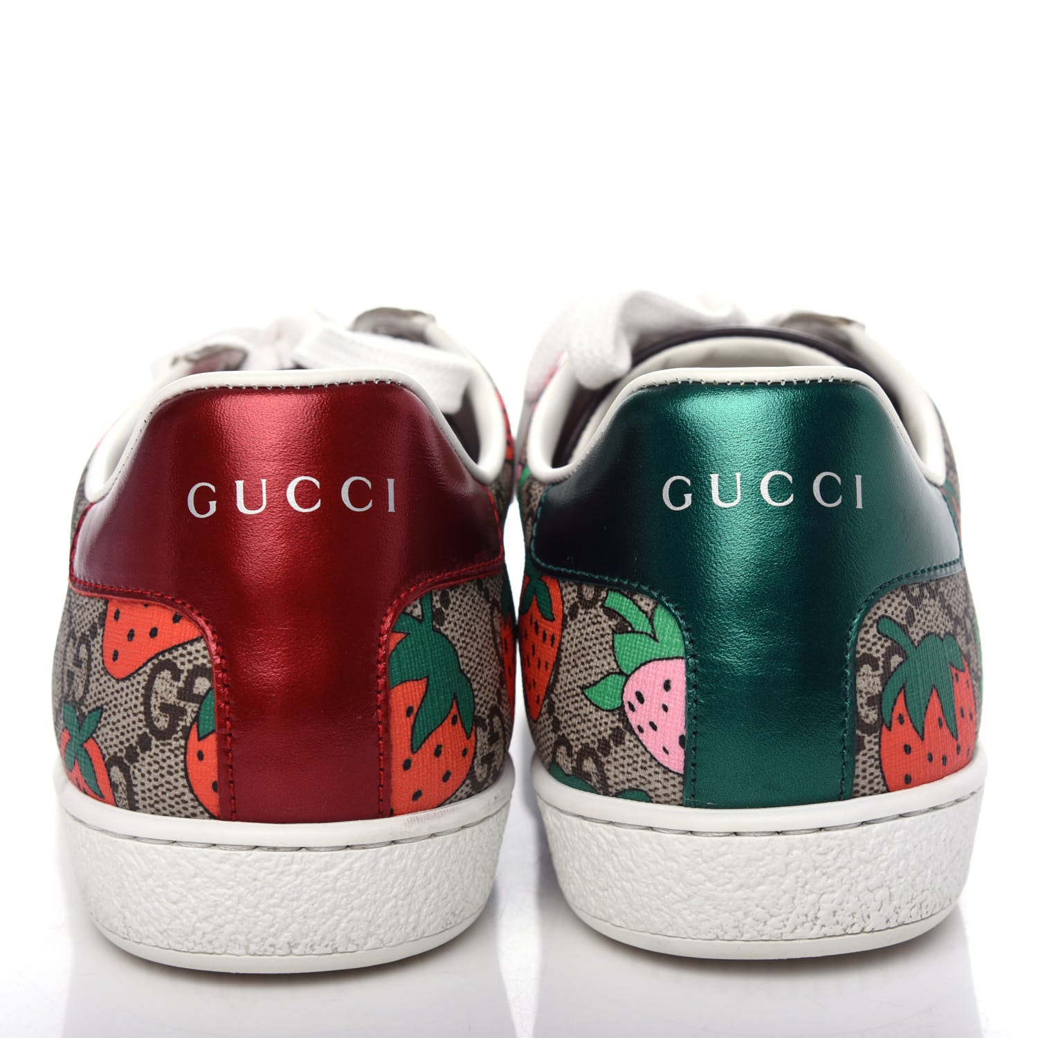 Gucci GG Supreme Monogram Strawberry Web Womens Ace Sneakers 38 Beige Multicolor Red Green 7 of 11