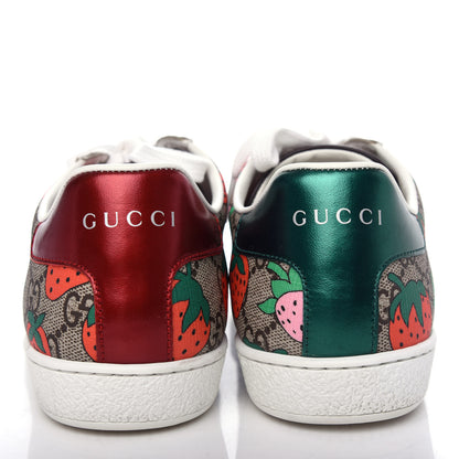 Gucci GG Supreme Monogram Strawberry Web Womens Ace Sneakers 38 Beige Multicolor Red Green 7 of 11