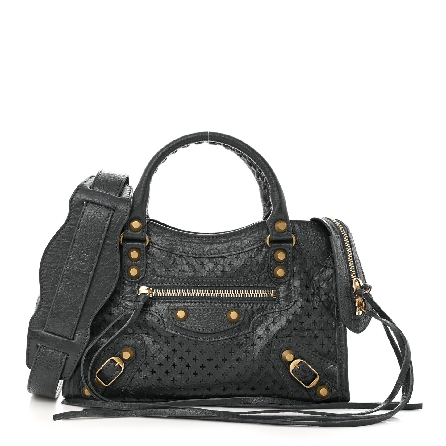 Agneau Stadio Laser Cut Cross Classic Gold Hardware Mini City Anthracite