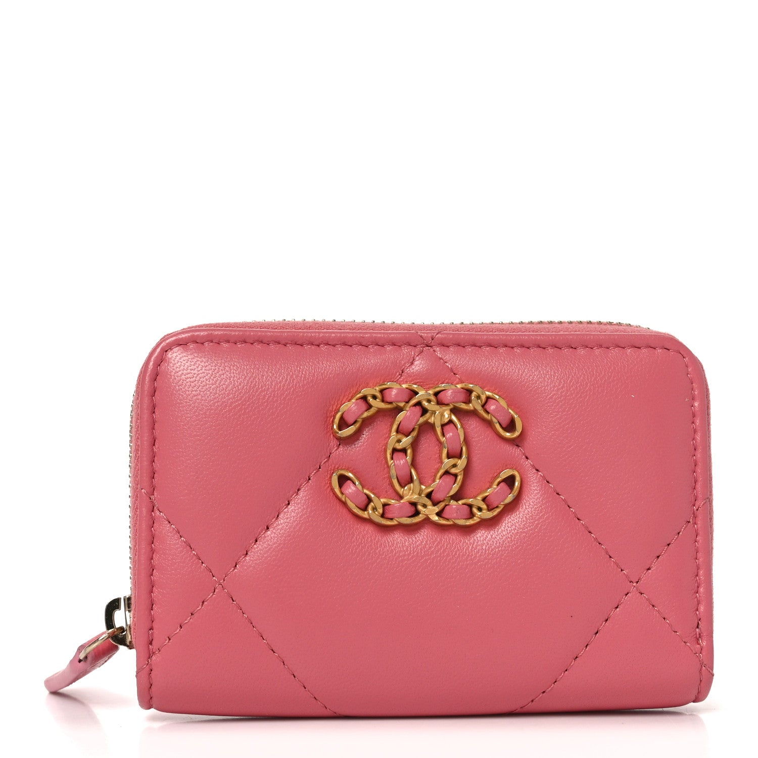 Chanel Lambskin Quilted Chanel 19 Zip Around Coin Purse Wallet Light Pink 1 of 7