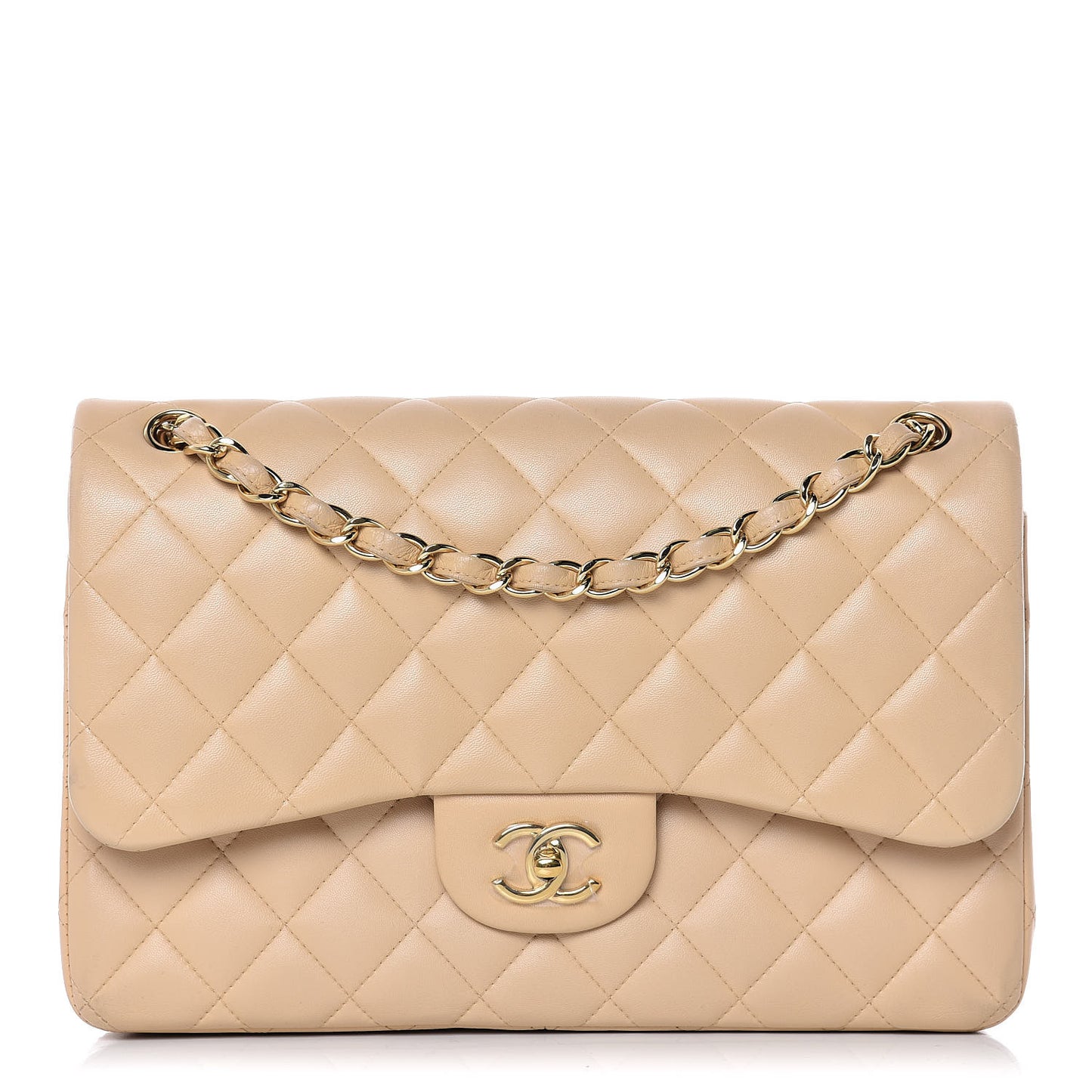 Lambskin Quilted Jumbo Double Flap Beige Clair