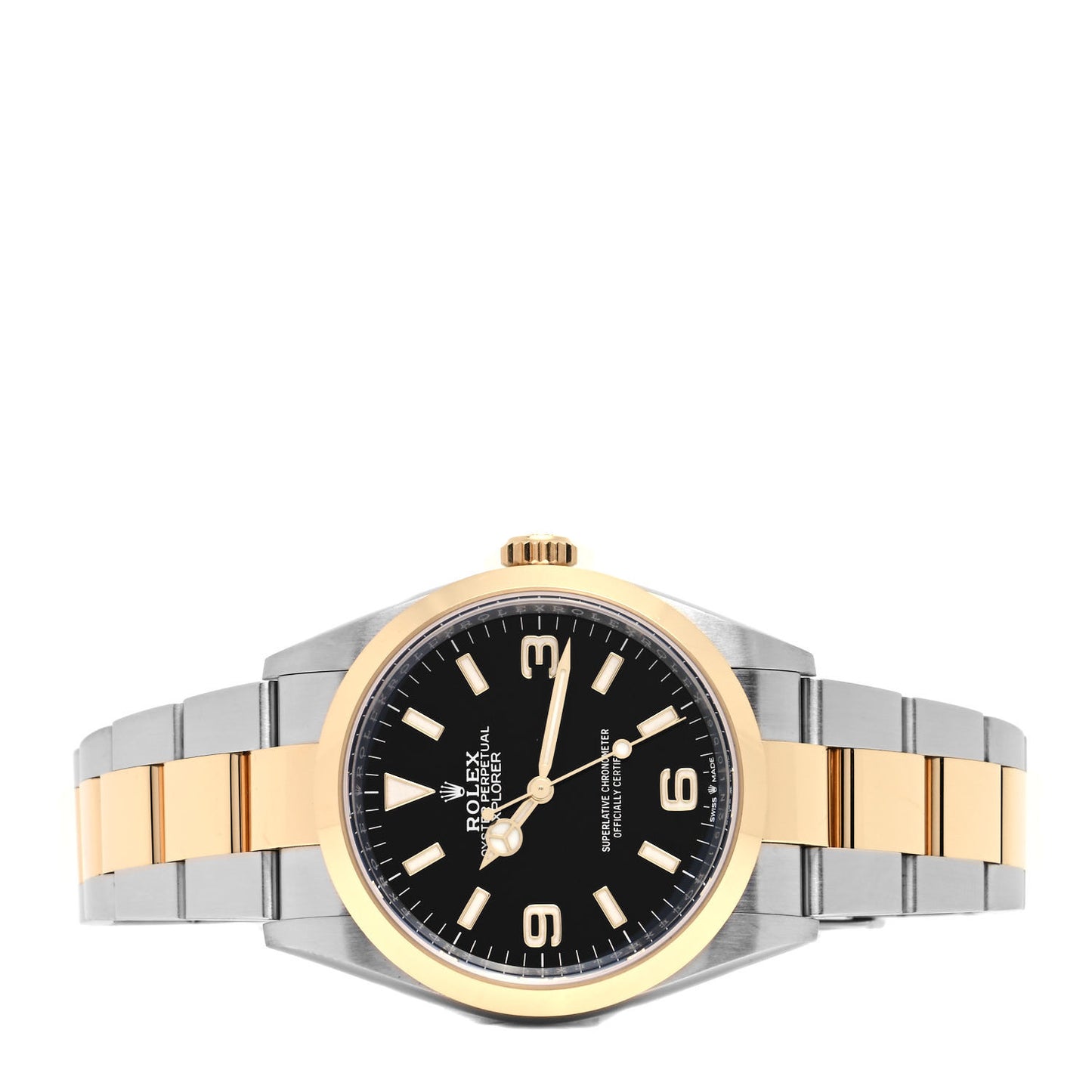 Stainless Steel 18K Yellow Gold 36mm Oyster Perpetual Explorer Watch Black 124273