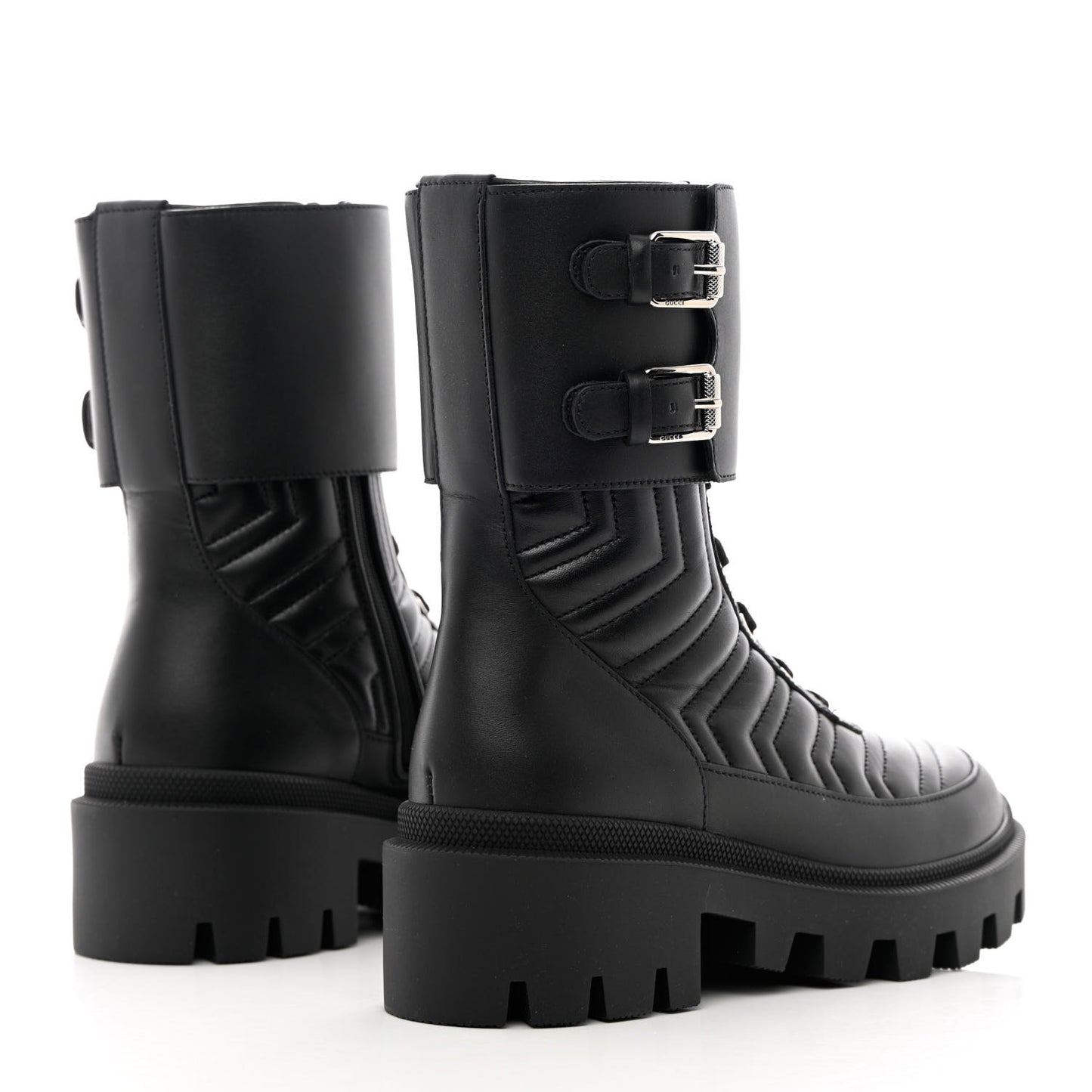 Nappa Frances GG Matelasse Platform Combat Boots 35 Black
