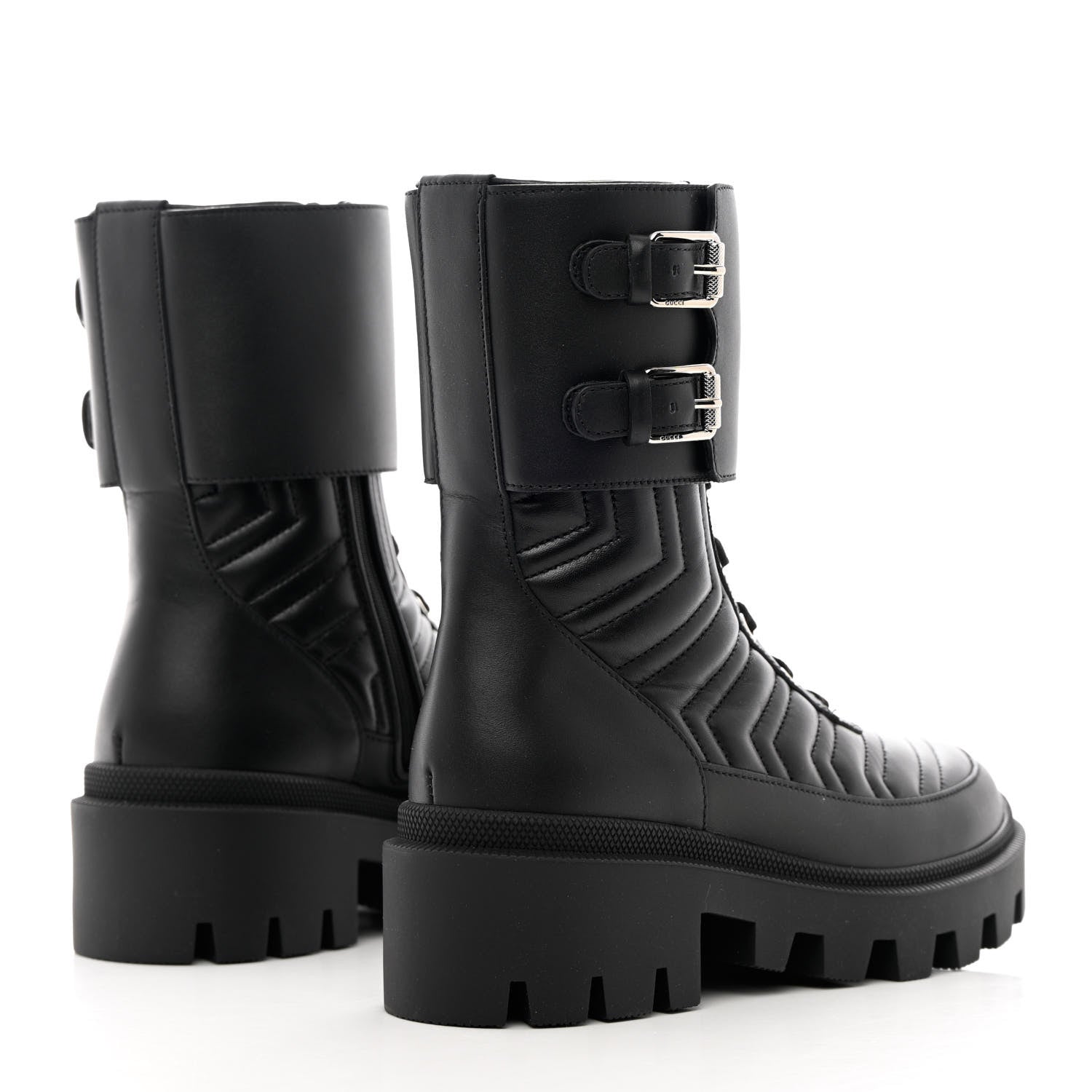 Gucci Nappa Frances GG Matelasse Platform Combat Boots 35 Black 4 of 11
