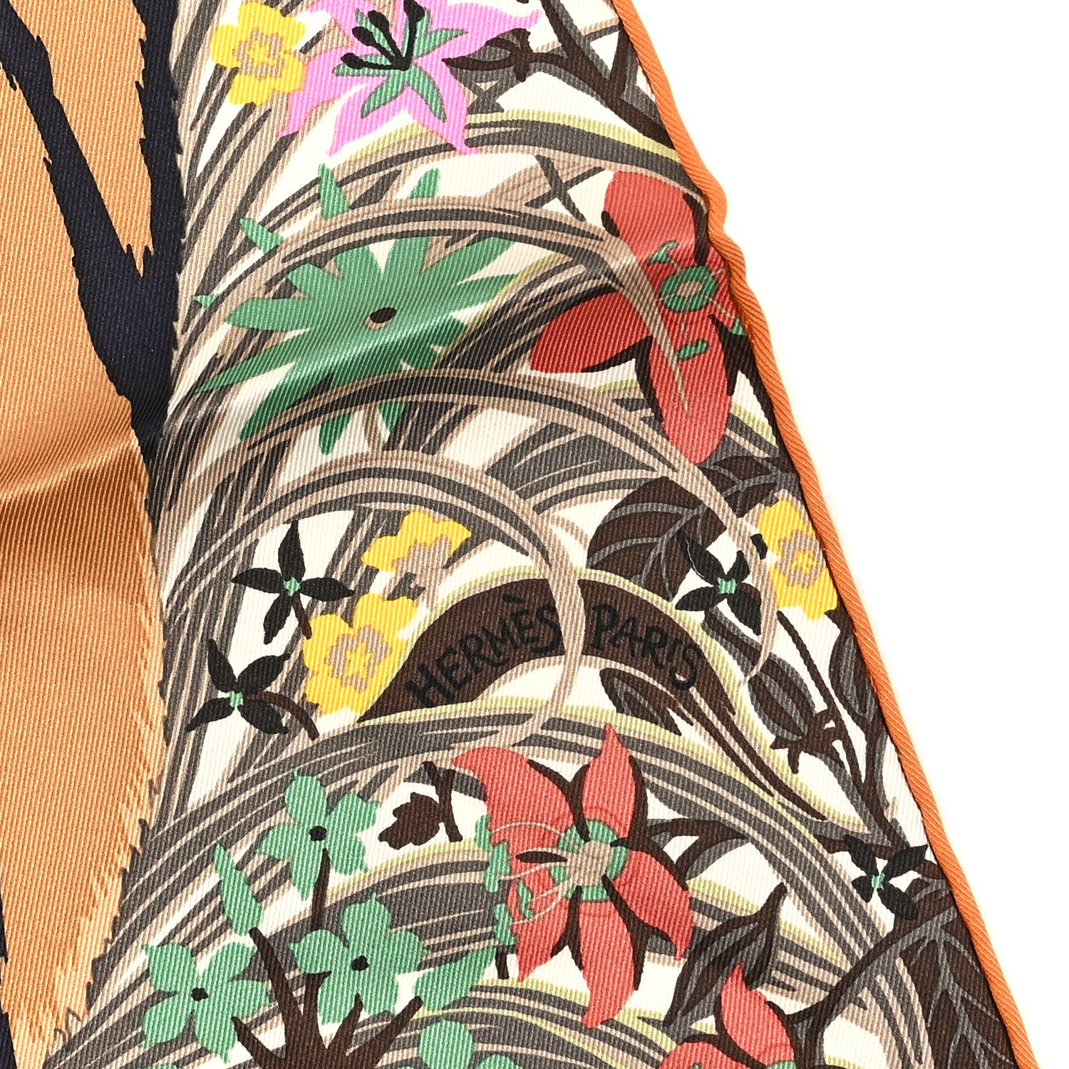 Hermes Silk Tyger Tyger Scarf 70 Beige Dore Orange Cuit Vert