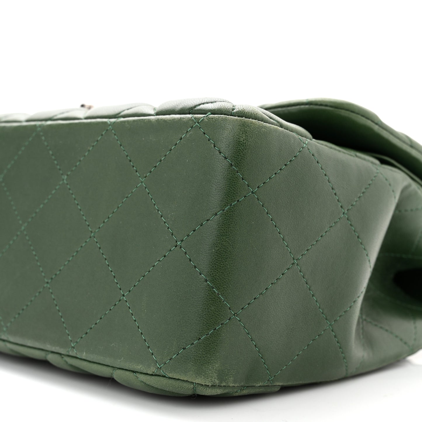 Lambskin Quilted Jumbo Double Flap Green