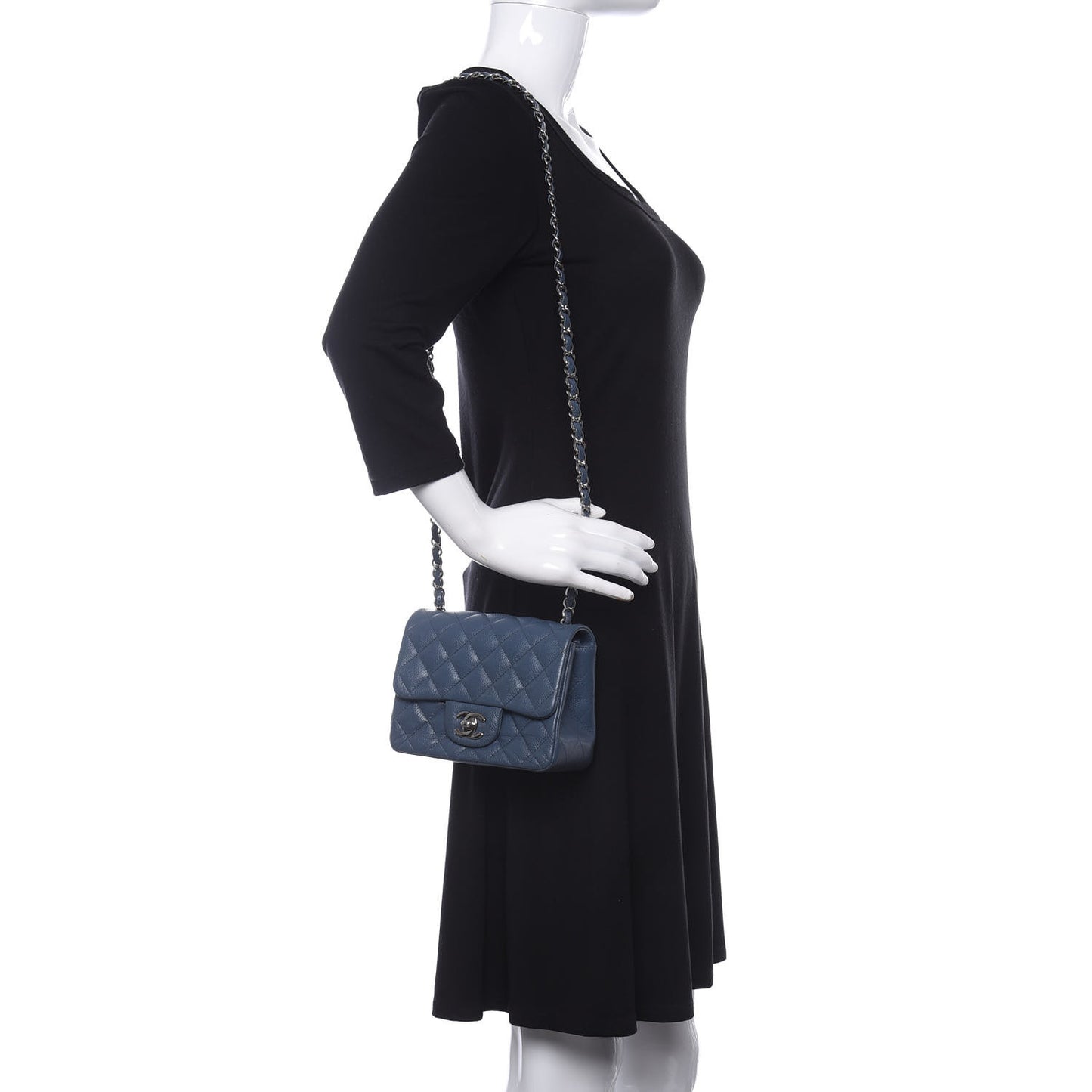 Caviar Quilted Mini Square Flap Dark Blue