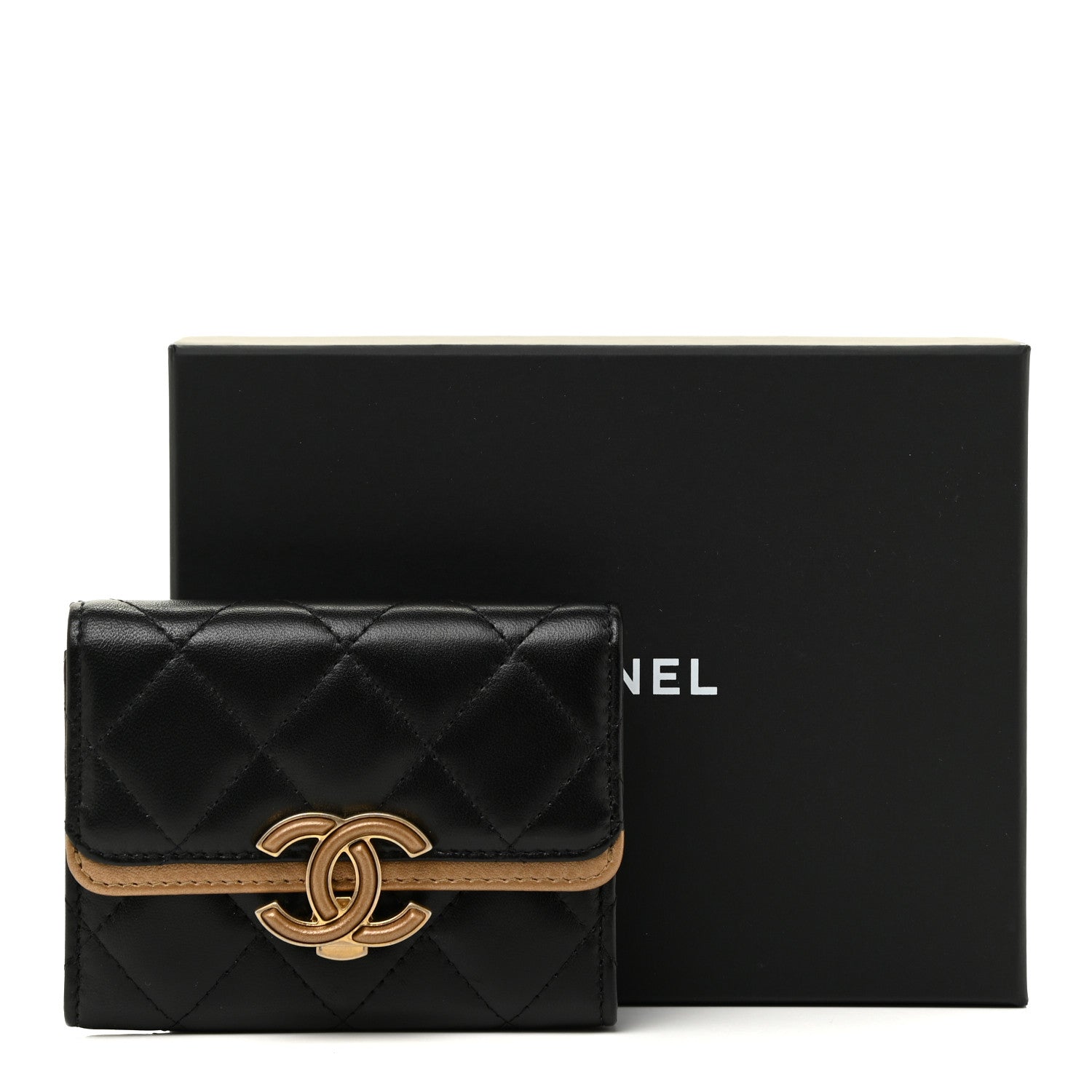 Chanel Lambskin Quilted CC Chic Flap Card Holder Black Gold 12 of 12