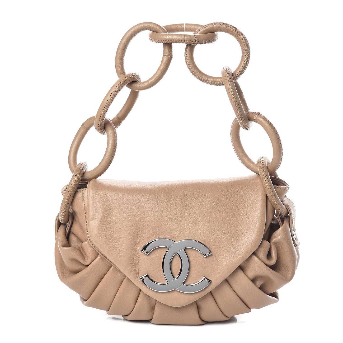 Lambskin Pleated CC Shoulder Bag Dark Beige