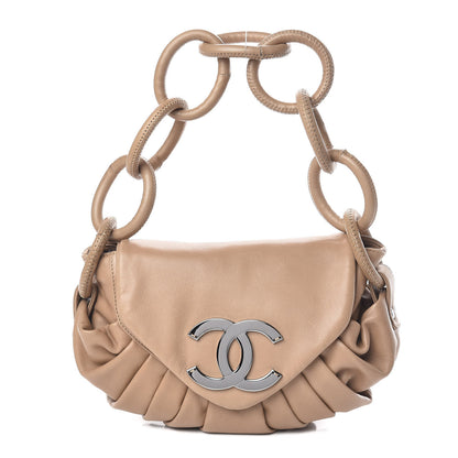 Chanel Lambskin Pleated CC Shoulder Bag Dark Beige 1 of 14