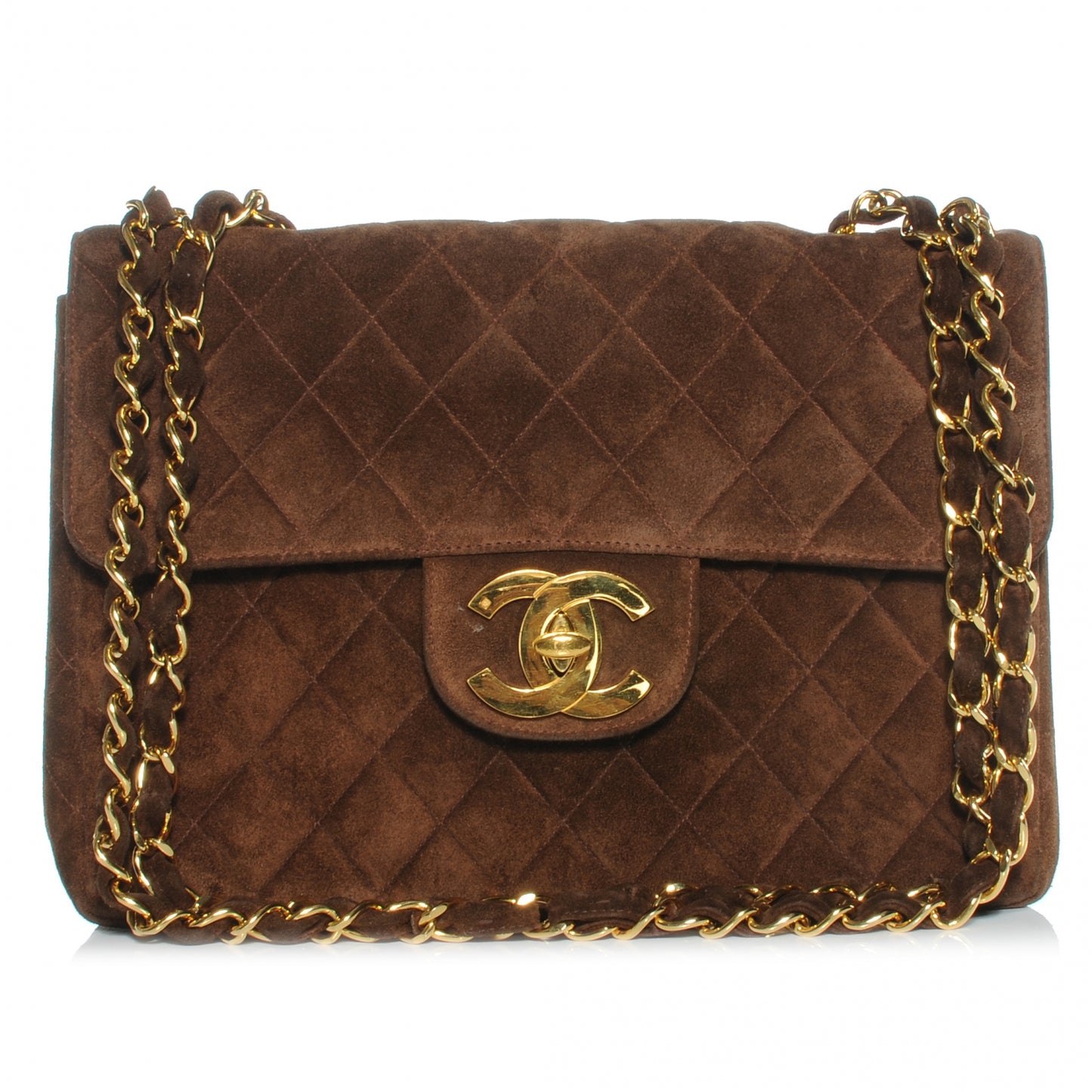 Suede Quilted Jumbo Flap Brown