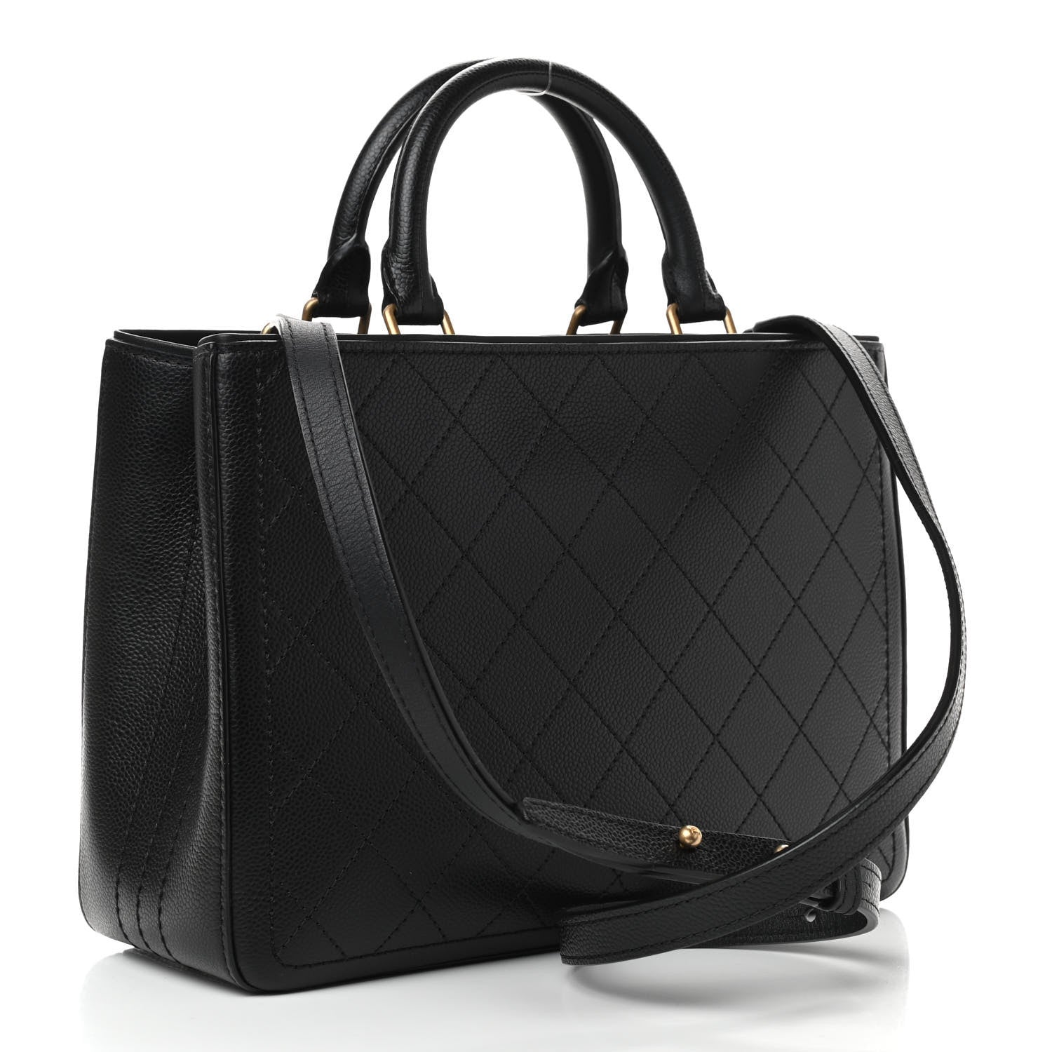 Chanel Bullskin Stitched Bi-Color Medium Shopping Tote Black 4 of 10