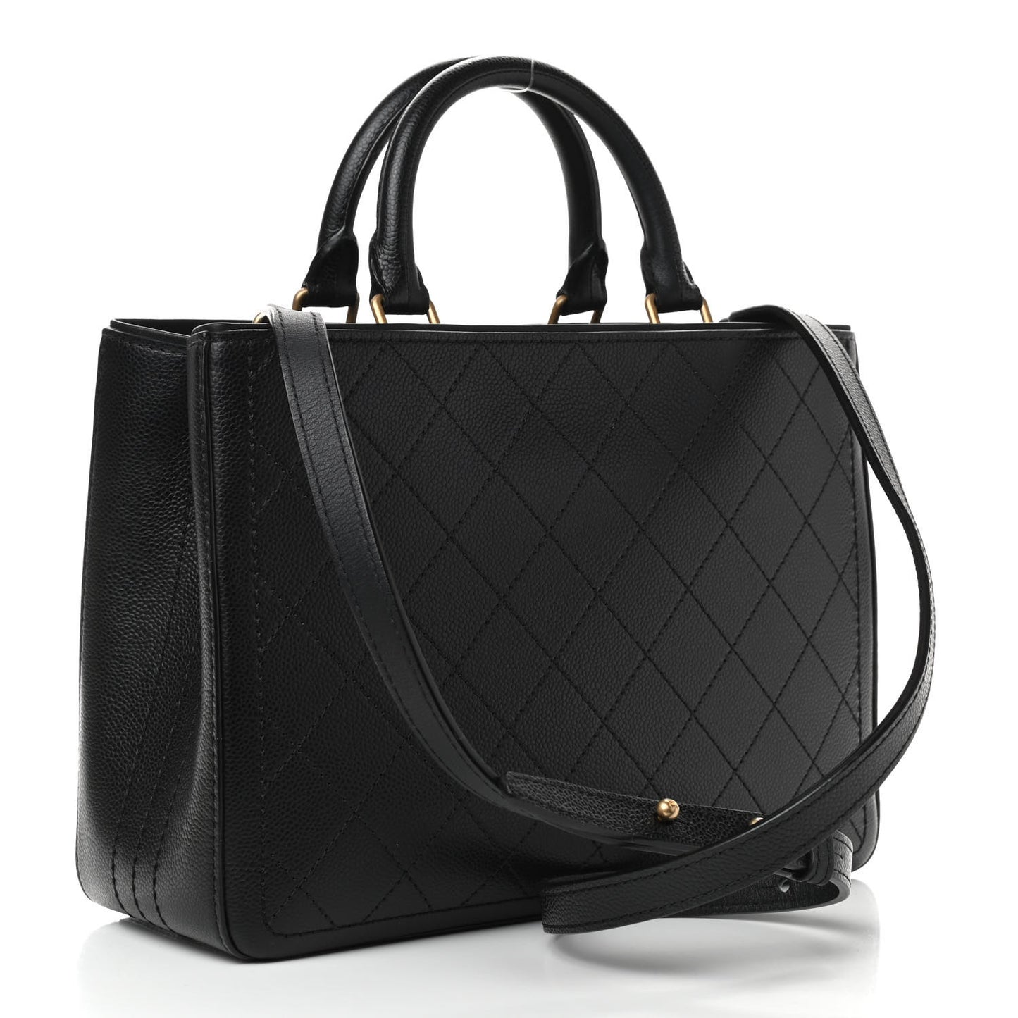 Bullskin Stitched Bi-Color Medium Shopping Tote Black