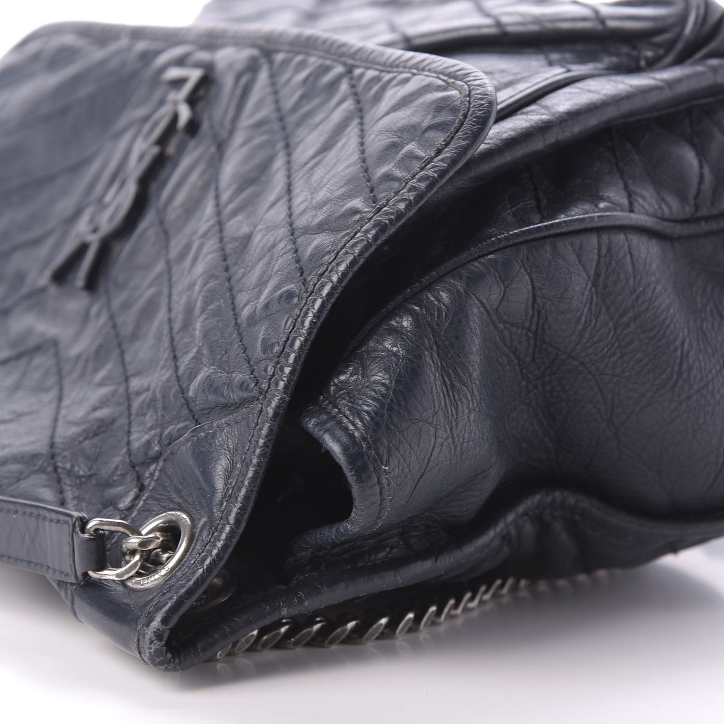 Crinkled Calfskin Matelasse Monogram Large Niki Chain Satchel Deep Marine