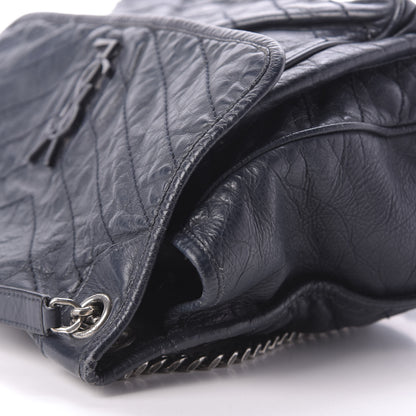 Saint Laurent Crinkled Calfskin Matelasse Monogram Large Niki Chain Satchel Deep Marine 11 of 12