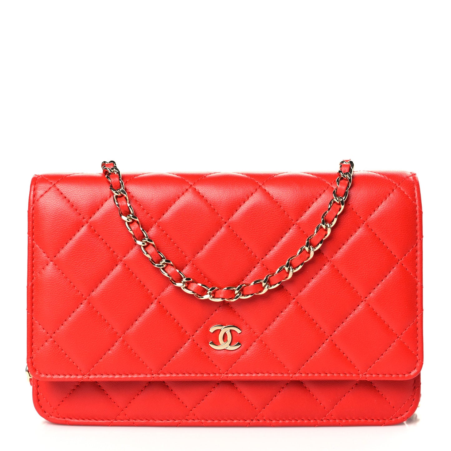 Lambskin Quilted Wallet On Chain WOC Light Red