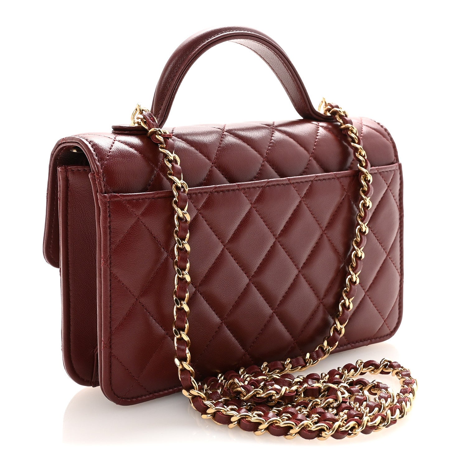 Chanel Lambskin Quilted Top Handle Clutch With Chain Burgundy 3 of 11