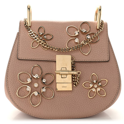 Chloe Grained Lambskin Flower Crystal Embellished Mini Drew Shoulder Bag Cement Pink 1 of 9