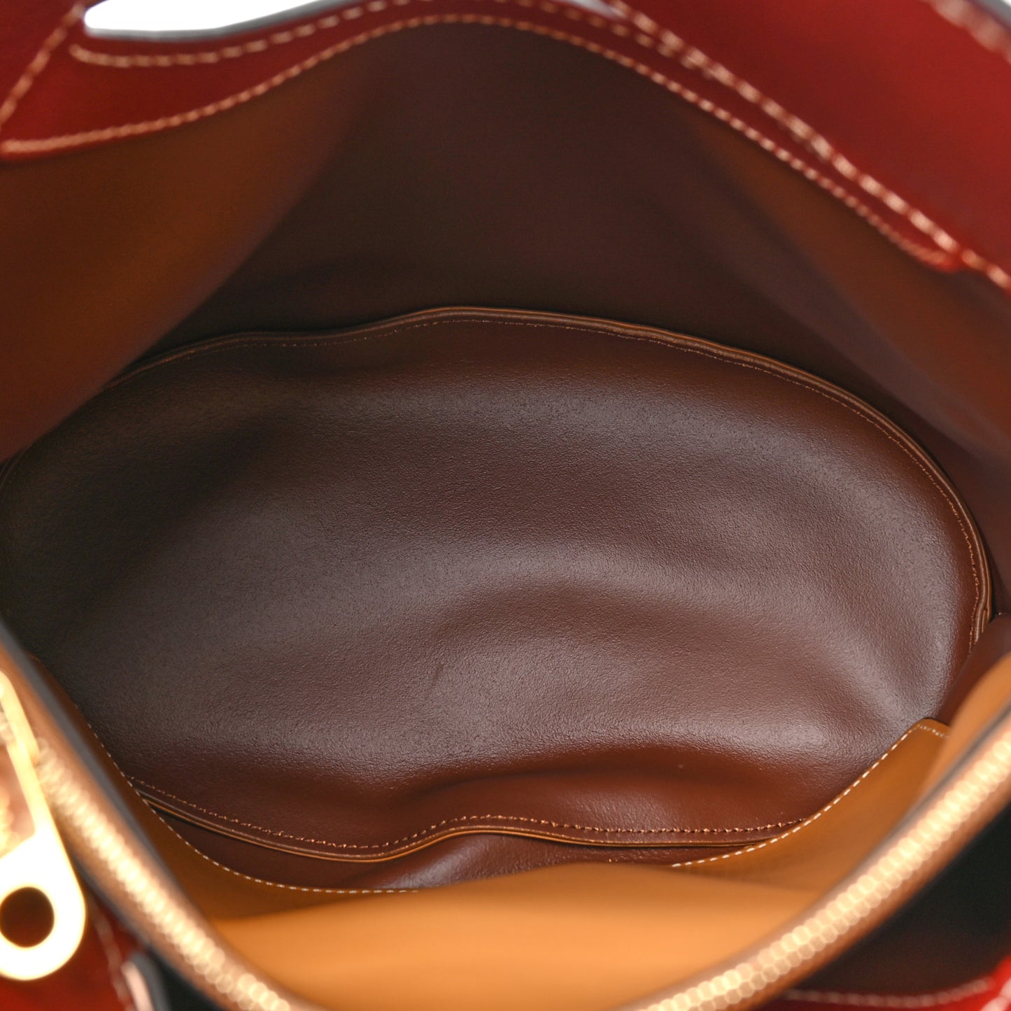 Shiny Calfskin Goatskin Medium Aby Bi-Color Bucket Bag Autumnal Brown