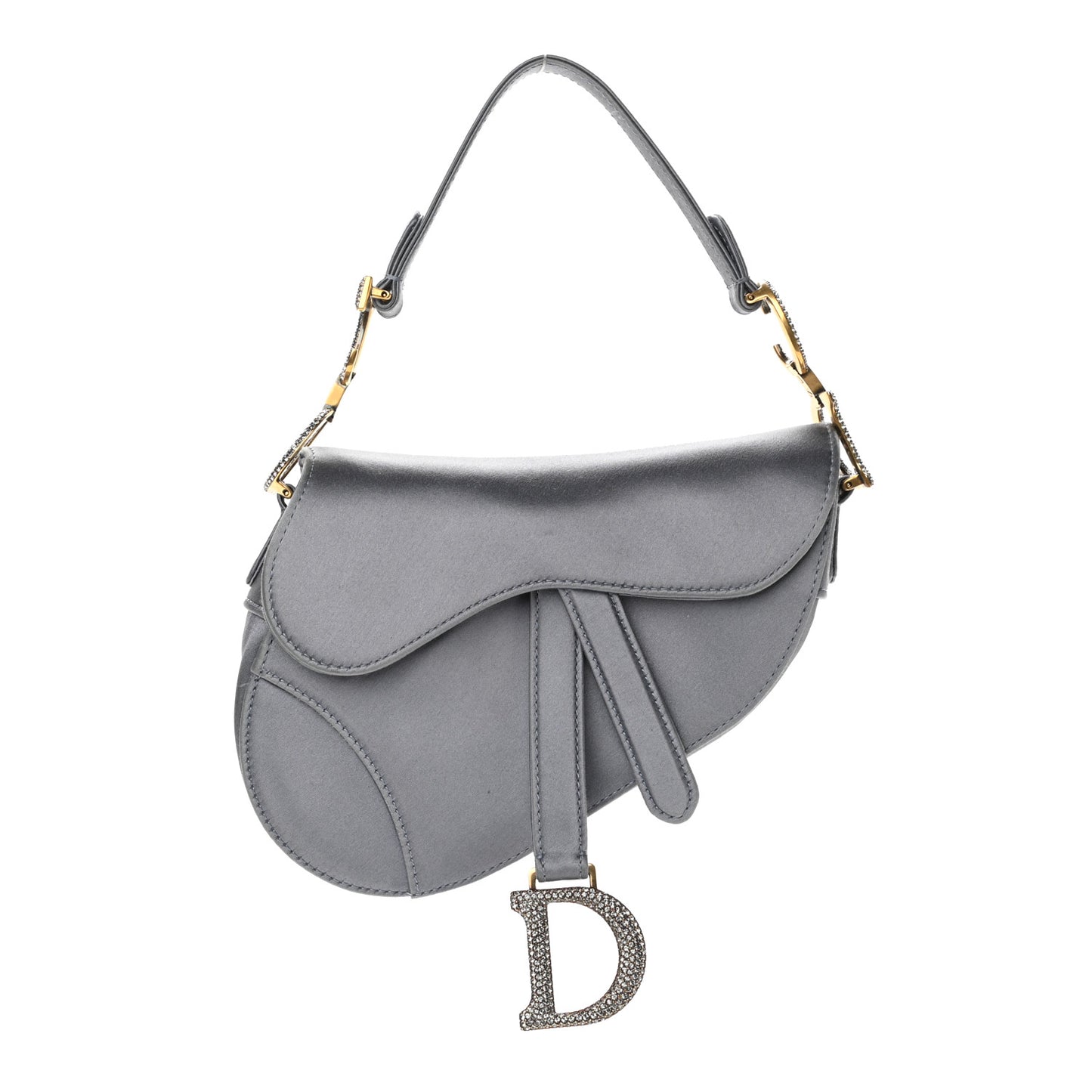 Satin Crystal Mini Saddle Bag Blue Gray