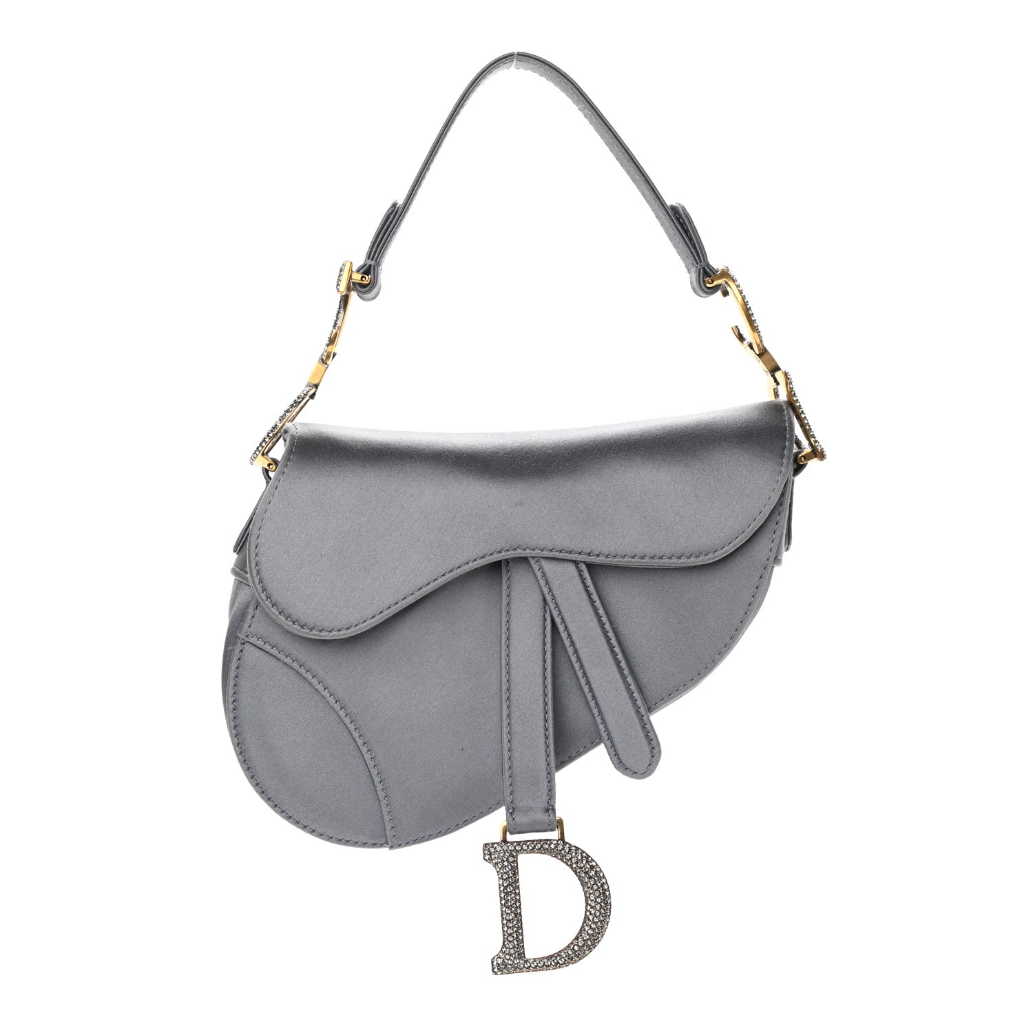 Christian Dior Satin Crystal Mini Saddle Bag Blue Gray 1 of 8