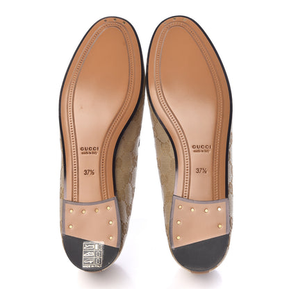 Gucci Canvas GG Monogram Horsebit Womens Jordaan Loafers 37.5 New Sand Friky Taupe 5 of 9