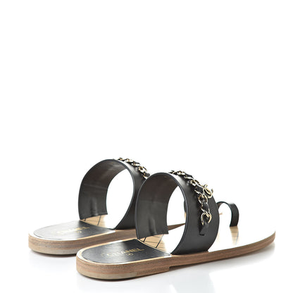 Chanel Calfskin Chain CC Logo Toe Ring Sandals 37 Black 4 of 9