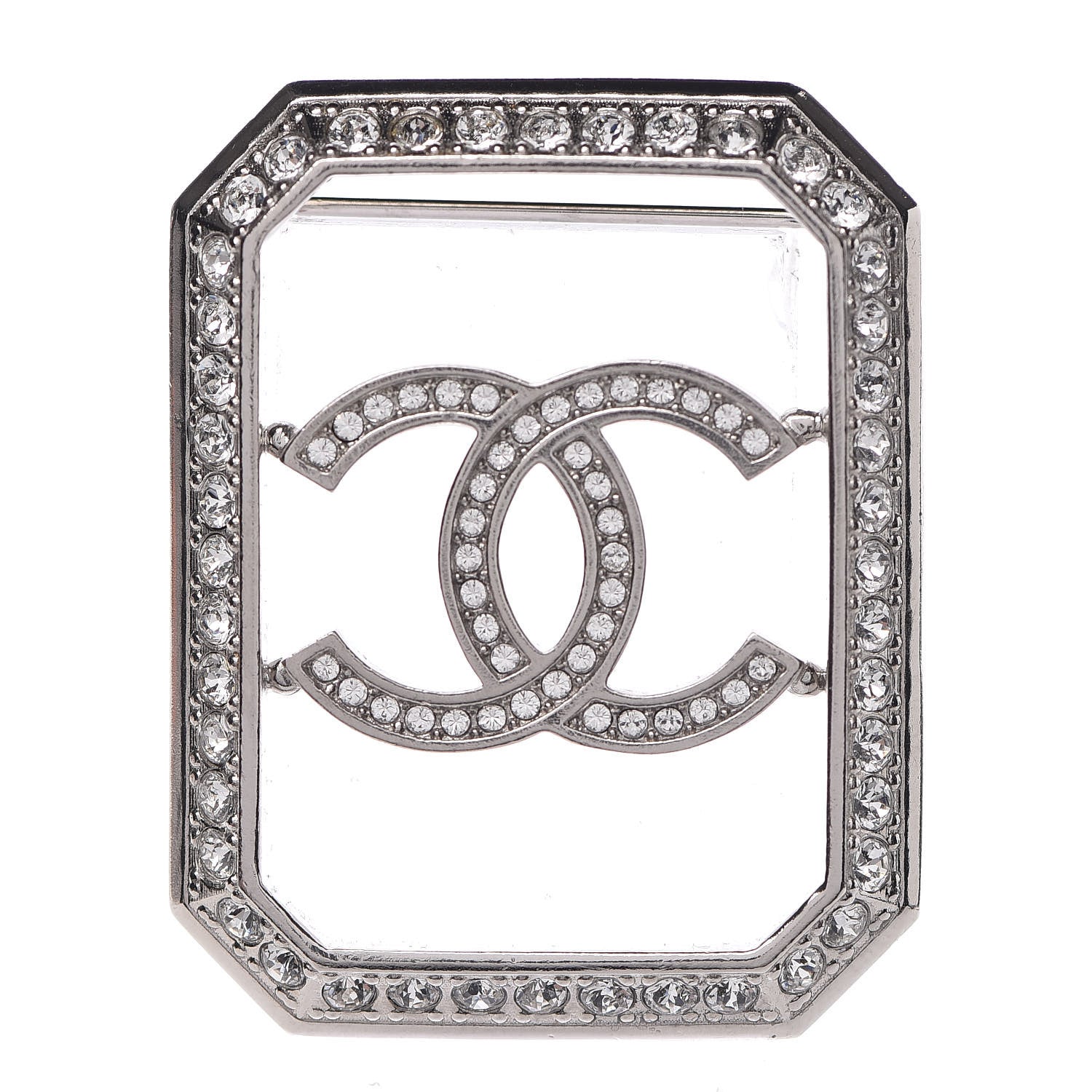 Chanel Crystal CC Brooch Silver 1 of 5