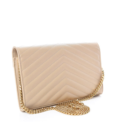 Saint Laurent Grain De Poudre Matelasse Chevron Monogram Chain Wallet Nude Powder 3 of 10