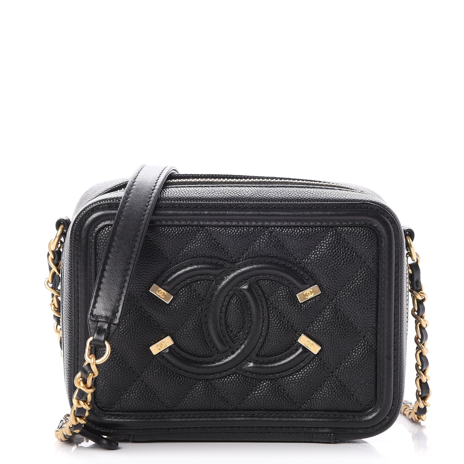Chanel Caviar Quilted CC Filigree Vanity Clutch With Chain Black 1 of 8