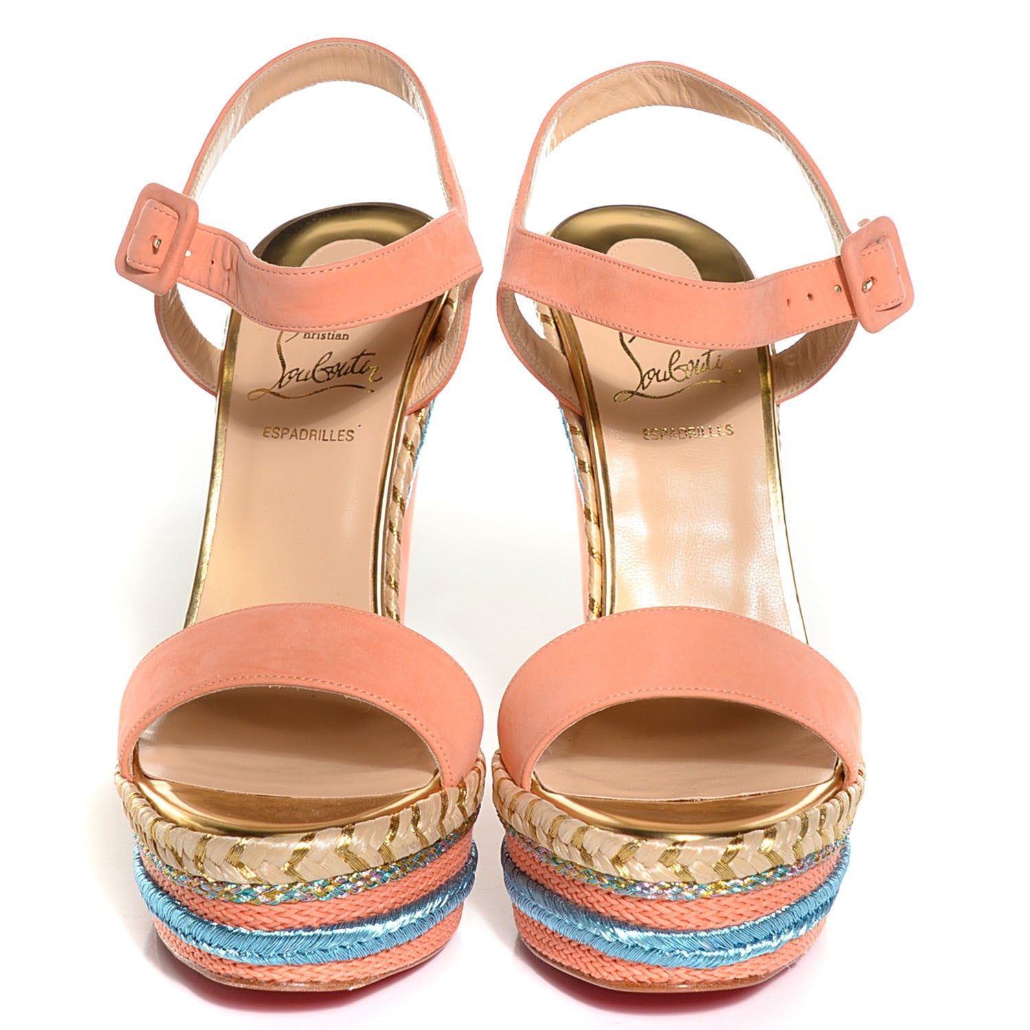 Christian Louboutin Calfskin Nubuck Duplice 140 Wedge Sandals 39 Mango Gold 2 of 7