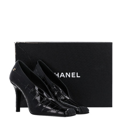 Chanel Crocodile Embossed Patent Calfskin Pumps 37.5 Black 3 of 11