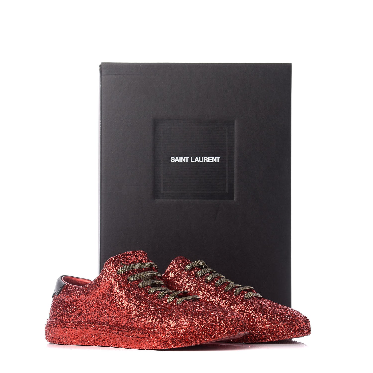 Saint Laurent Calfskin Crystal Glitter Andy Sneakers 36.5 Red 11 of 11