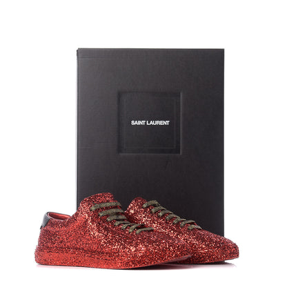 Saint Laurent Calfskin Crystal Glitter Andy Sneakers 36.5 Red 11 of 11