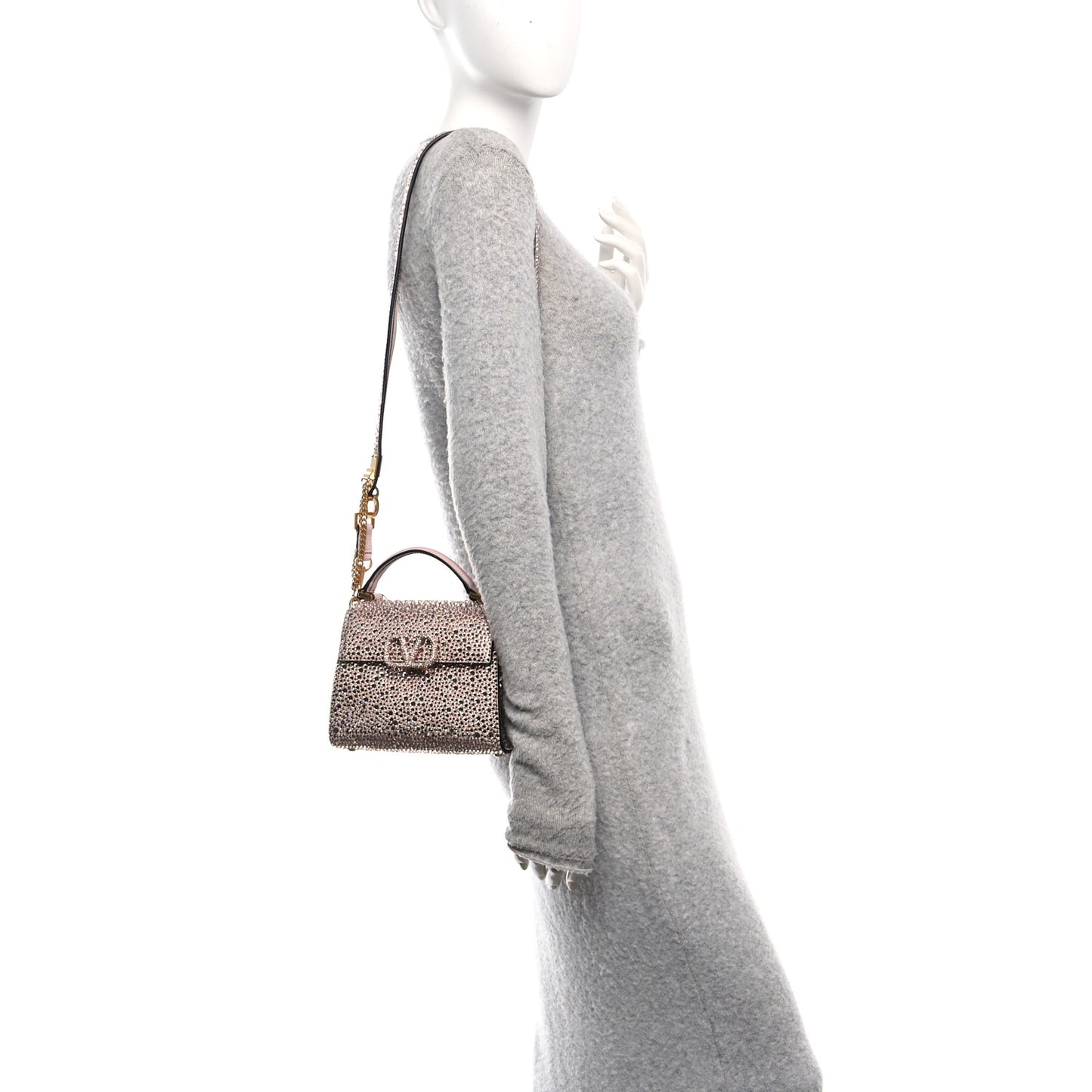 Crystal Embroidered Mini Vsling Top Handle Bag Vintage Rose Quartz