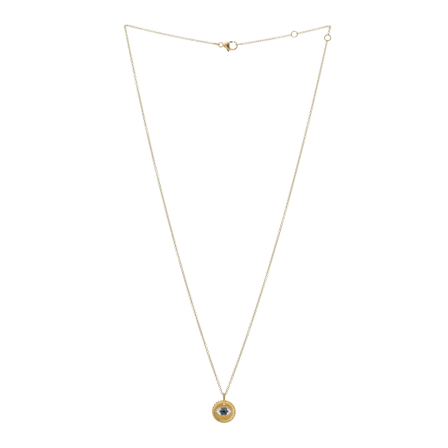 18K Yellow Gold Blue Sapphire Diamond Evil Eye Necklace