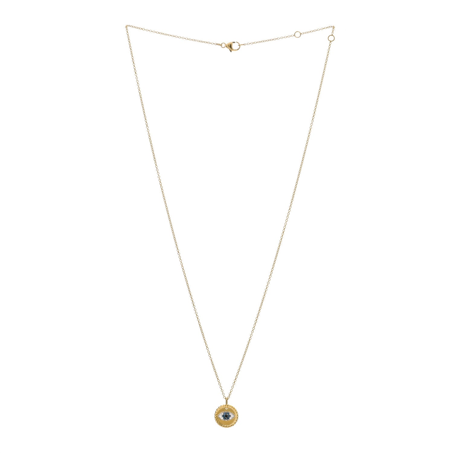 David Yurman 18K Yellow Gold Blue Sapphire Diamond Evil Eye Necklace 2 of 3