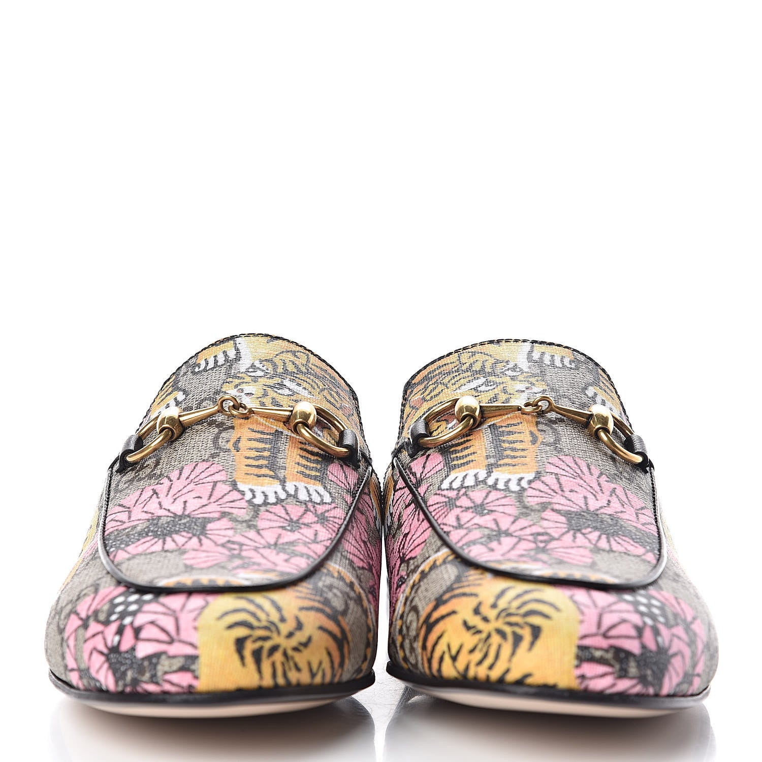Gucci GG Supreme Monogram Bengal Womens Princetown Slippers 37 Beige Crop Pink 2 of 10