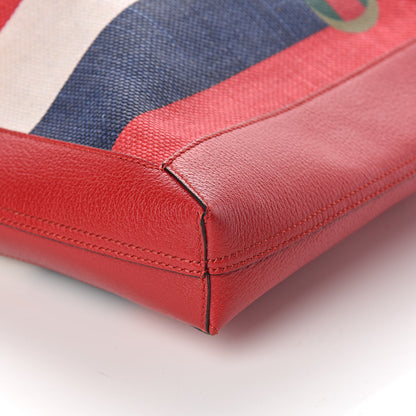 Gucci Canvas Calfskin Sylvie Stripe Logo Mens Tote Red White Blue 9 of 9