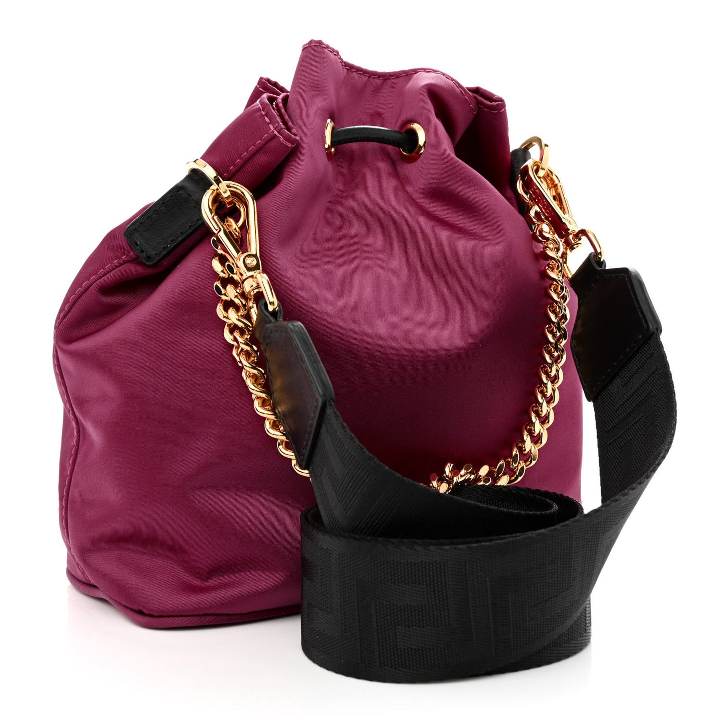 Nylon Medusa Drawstring Bucket Bag Dahlia Black