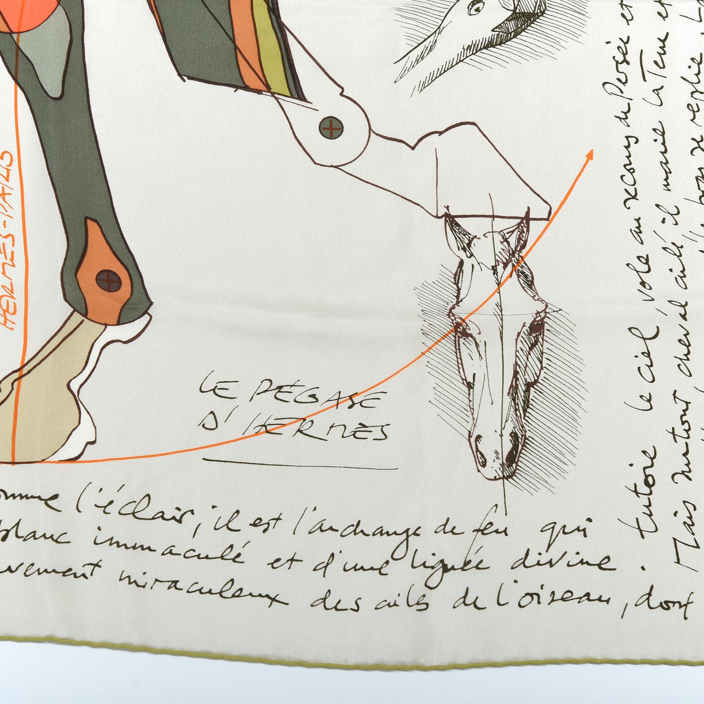 Silk Le Pegase d'Hermes Cut Wash 140 Scarf Kaki Gris Perle Or