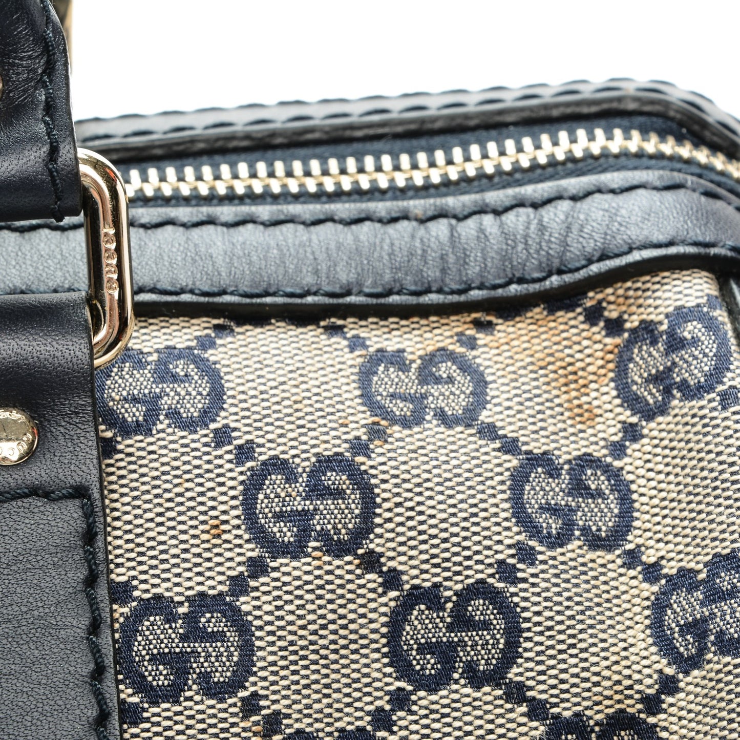 Monogram Selleria Calfskin Vintage Web Medium Boston Beige Blue